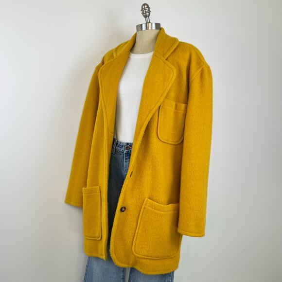 Vintage Adrienne Vittadini Yellow Wool Blend Button Front Collared Jacket (L) - Picture 12 of 15